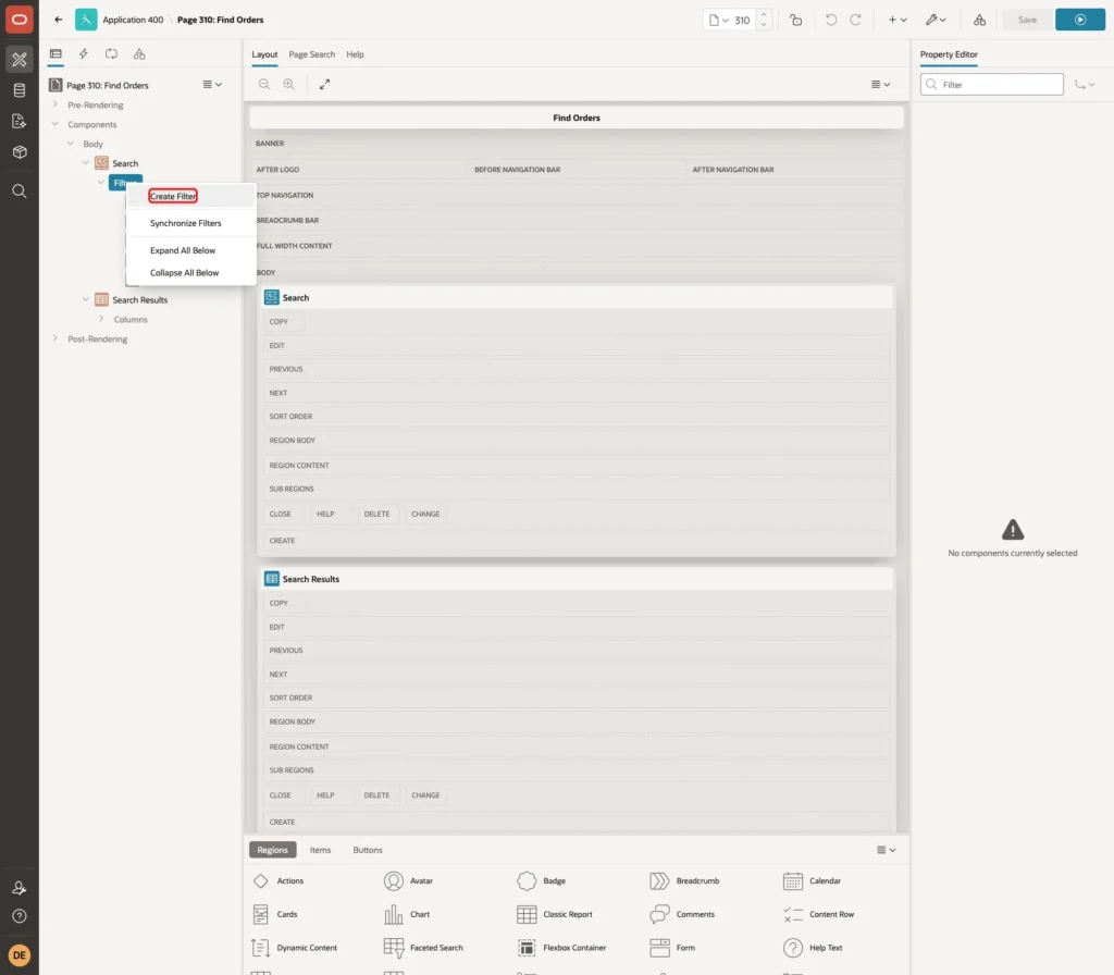 Context menu of the Filters node with Create Filter marked with a red box