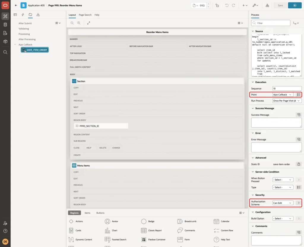 Execution Point Ajax Callback and Security Authorization Scheme Can Edit of the process marked with red boxes