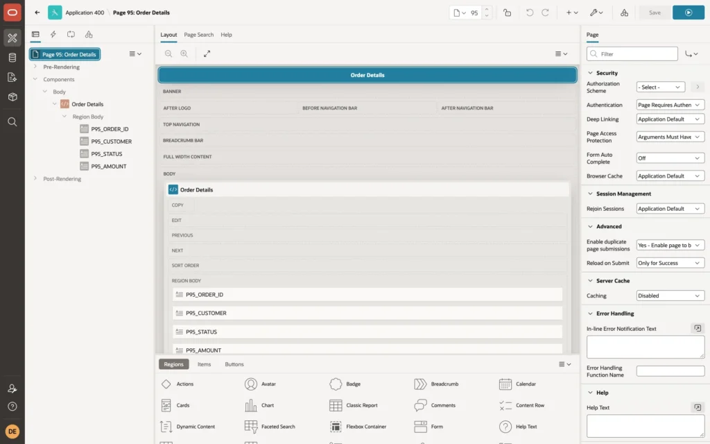 Page Designer showing page 95 Security properties with Page Access Protection Arguments Must Have Checksum