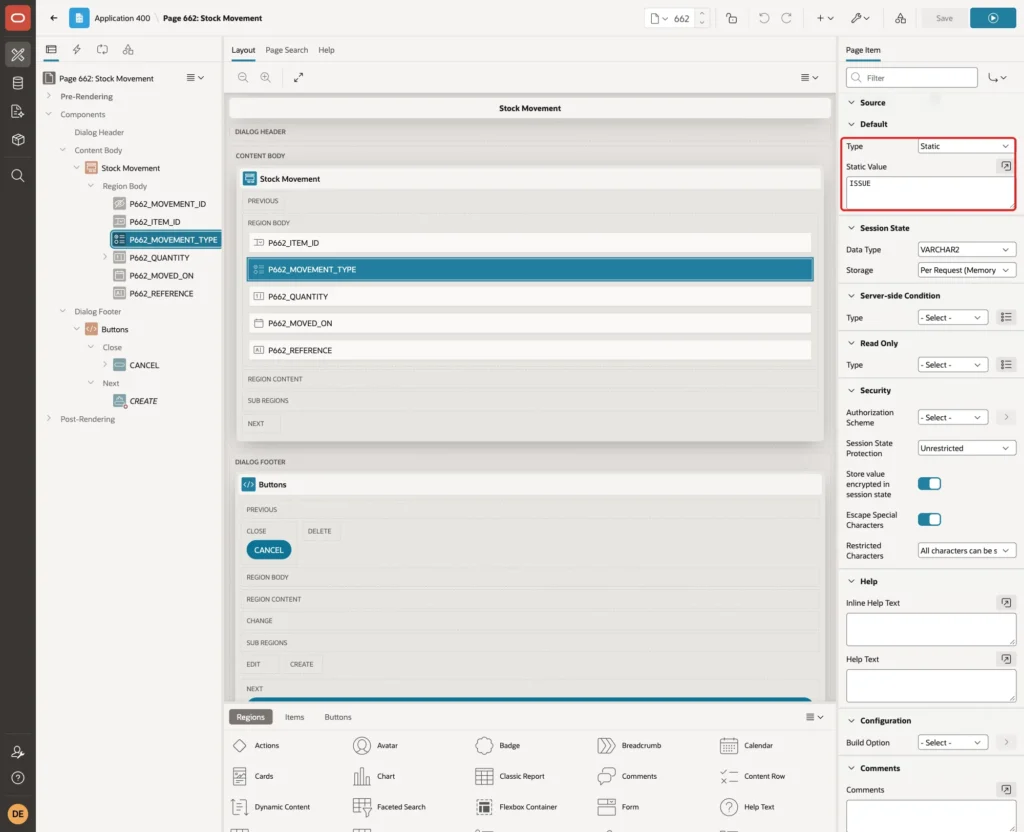 P662_MOVEMENT_TYPE Default Type Static and Static Value ISSUE marked with a red box