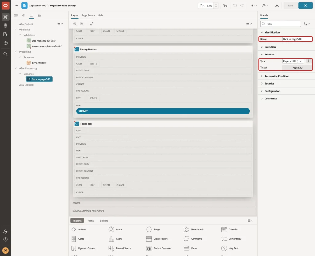 Branch Back to page 540 with Type Page or URL Redirect and Target Page 540 marked with red boxes