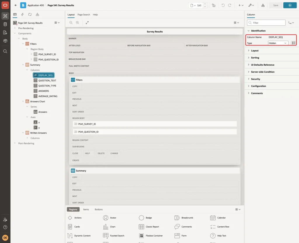 Column DISPLAY_SEQ with Type Hidden marked with a red box
