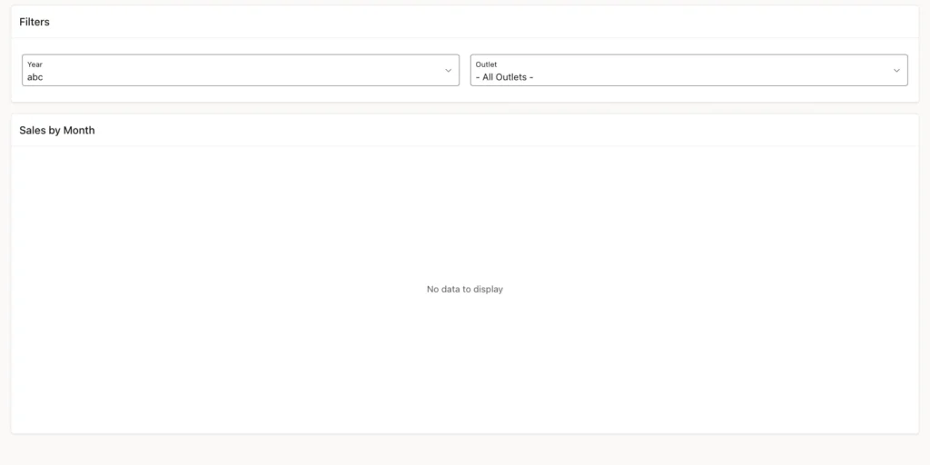 Year over Year page with the forged year value abc and the message No data to display